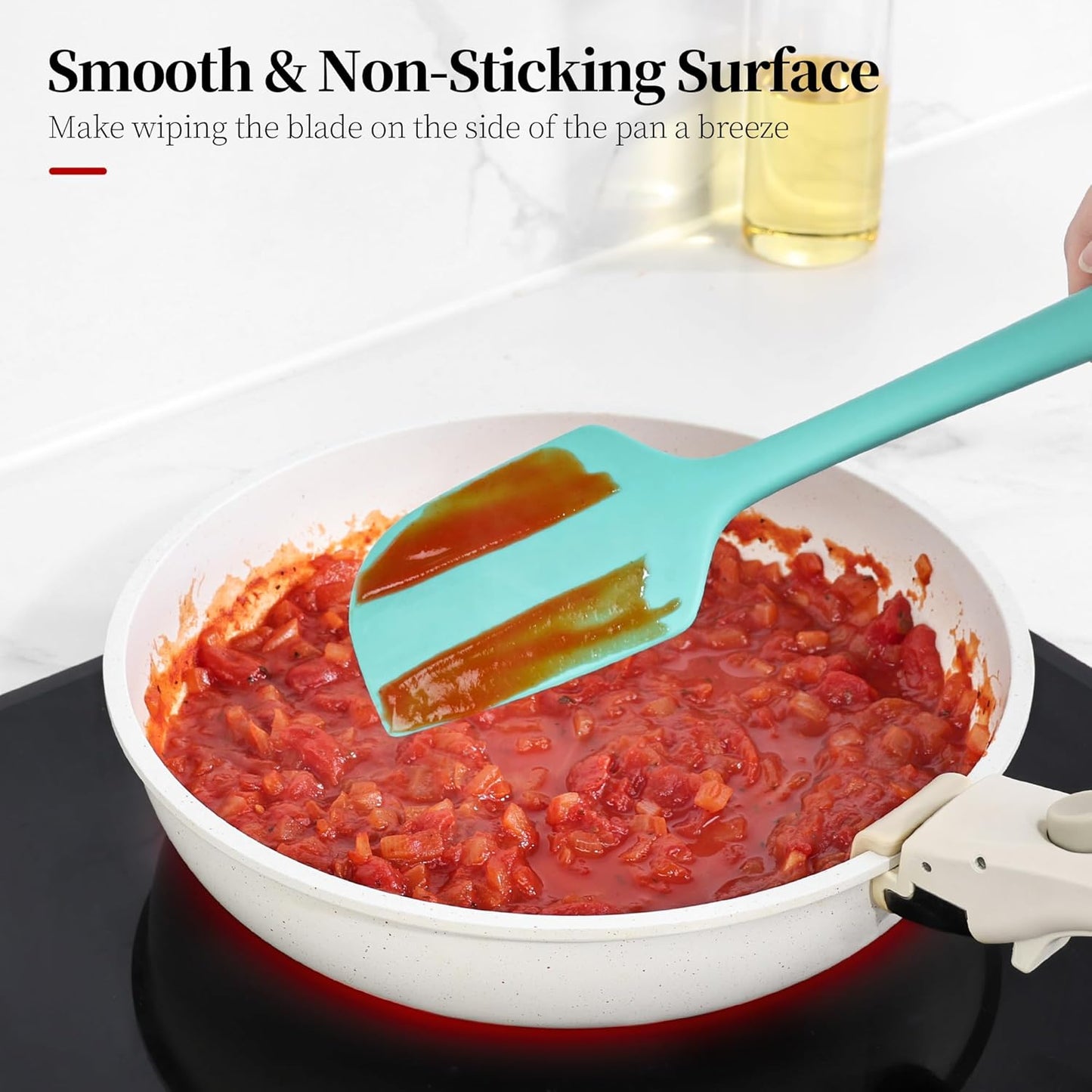 600ºF Heat Resistant Spatula, 11.34 inch High Heat Food Safe Semless Kitchen Silicone Scraper for Cooking Baking Mixing Scraping Stirring Nonstick Cookware Pan Bowl (Turquoise)
