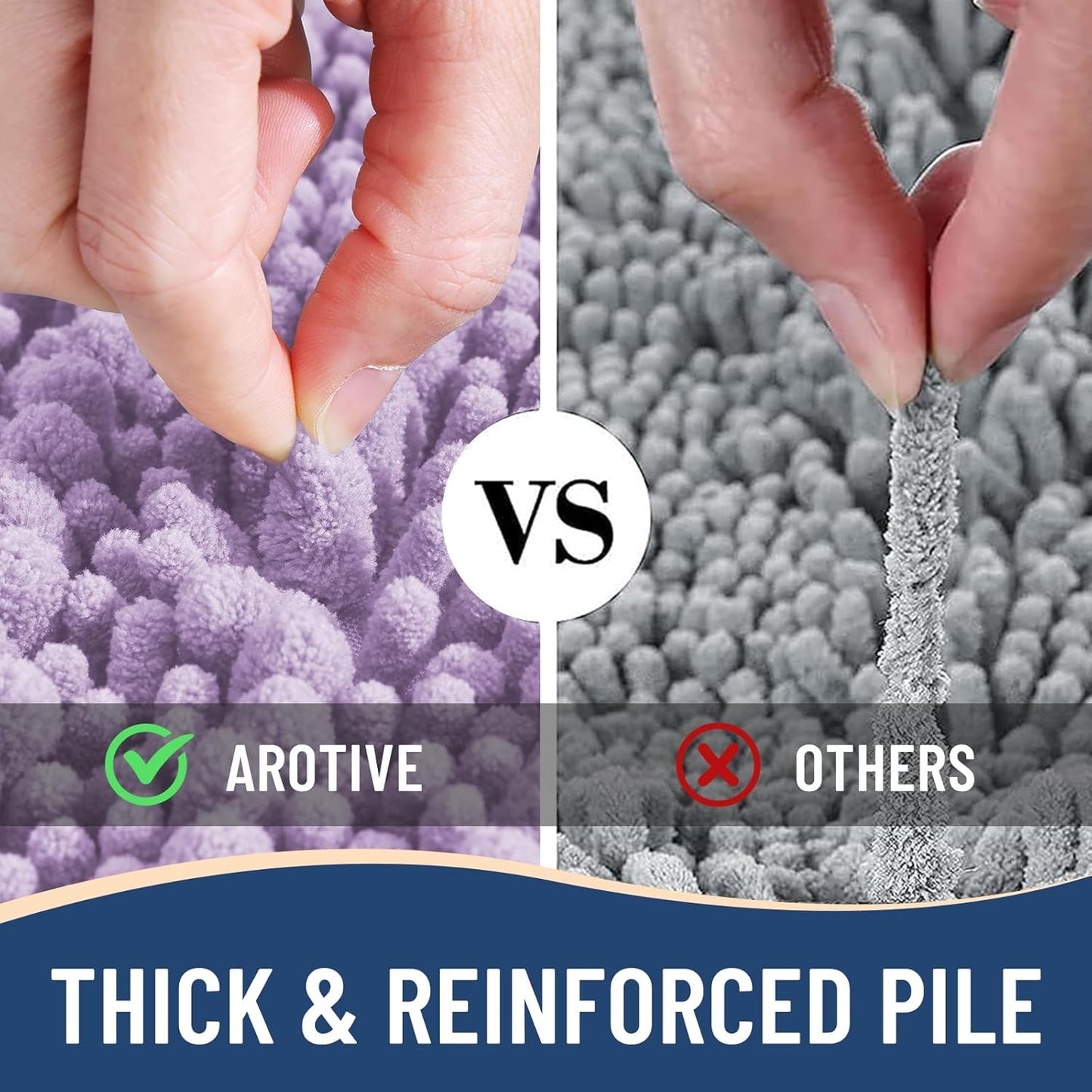 Arotive Luxury Chenille Bathroom Rug Mat, Extra Soft Thick Absorbent Shaggy Bath Rugs, Non-Slip Machine Wash Dry, Plush Bath Mats for Bathroom, Shower and Tub, 30x17, Light Purple