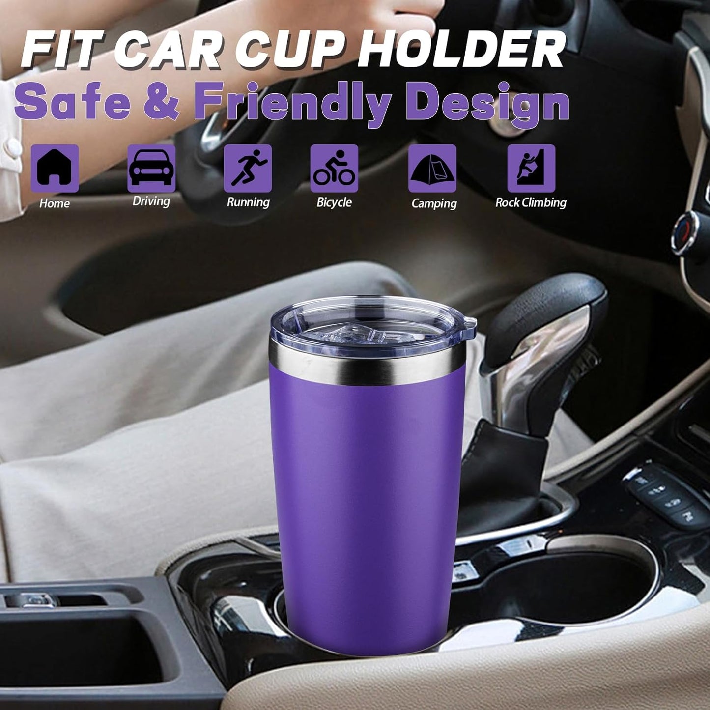 20 oz Tumbler with Lids and Straws, Stainless Steel Insulated Coffee Tumbler, Double Wall Vacuum Insulated Travel Mug Cup, Leakproof Thermal Coffee Cup for Hot and Cold Drinks (purple)