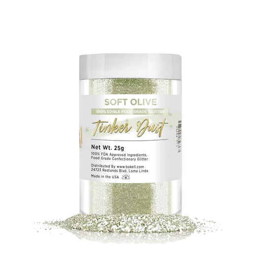 Bakell - Tinker Dust Soft Olive Green Edible Glitter for Cakes, Cupcakes, Cake Pops, Drinks, Dessert Vegan Glitter & Dusts (25g, Soft Olive Green)