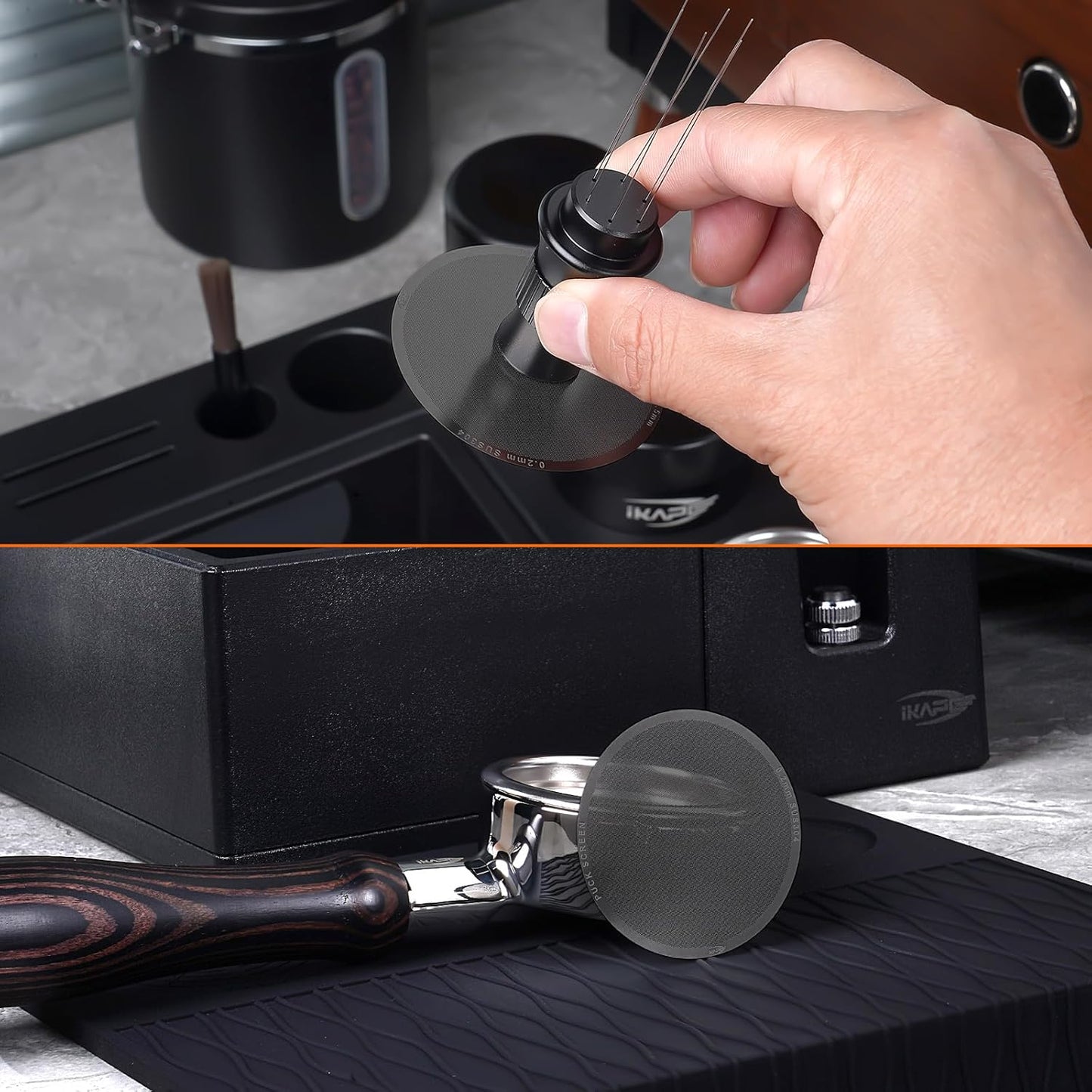 IKAPE 58.5mm Espresso Puck Screen, 0.2mm Thickness, Reusable Metal Ultra-thin & Ultra-light Coffee Filters, Food-grade 316 Stainless Steel Coffee Puck Screen for Espresso Baristas(black)