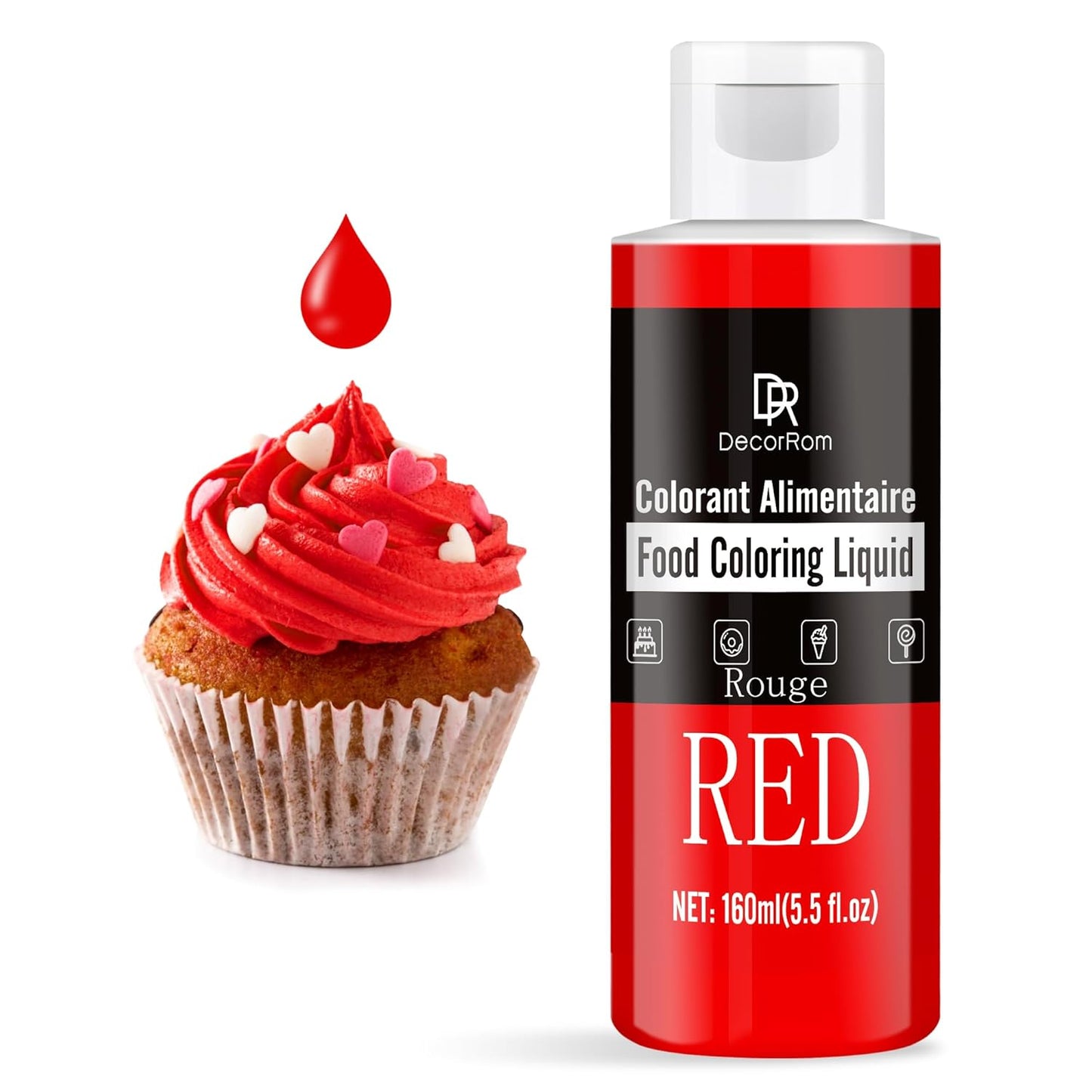Food Coloring - Vibrant Liquid Icing Food Coloring Set for Baking, Cake Decorating, Easter Egg, Airbrush - Tasteless Food Color Dye for Fondant, Slime, DIY Crafts - 5.5 Fl.oz / 160ml Each (Red)