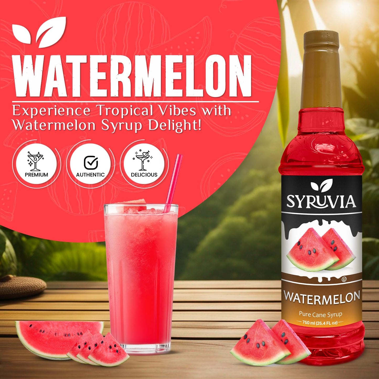 Syruvia Watermelon Syrup (25.4 fl oz) - Refreshing Watermelon Flavor in Every Drop – Kosher, Gluten-Free, Perfect for Elevating Your Culinary and Beverage Adventures