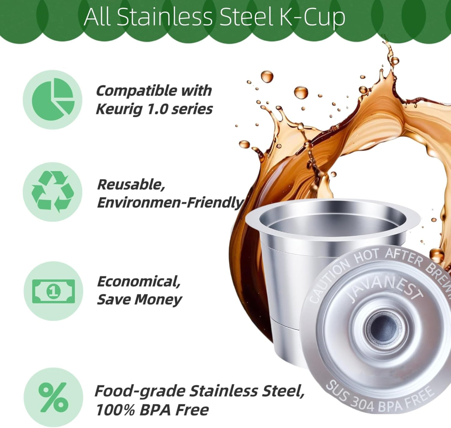 2 Pack Reusable K Cups for Keurig, Stainless Steel Reusable K Pods Coffee Filter, Refillable K Cups Compatible with Keurig 1.0