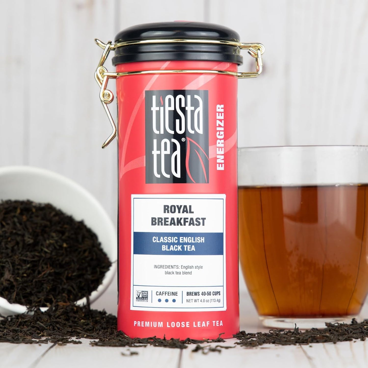 Tiesta Tea - Royal Breakfast, Loose Leaf, Classic English Black Tea, Premium High Caffeine Blend, Make Hot or Iced & Brews Up to 250 Cups, 16oz Bulk Pouch & 4oz Refillable Tin Combo