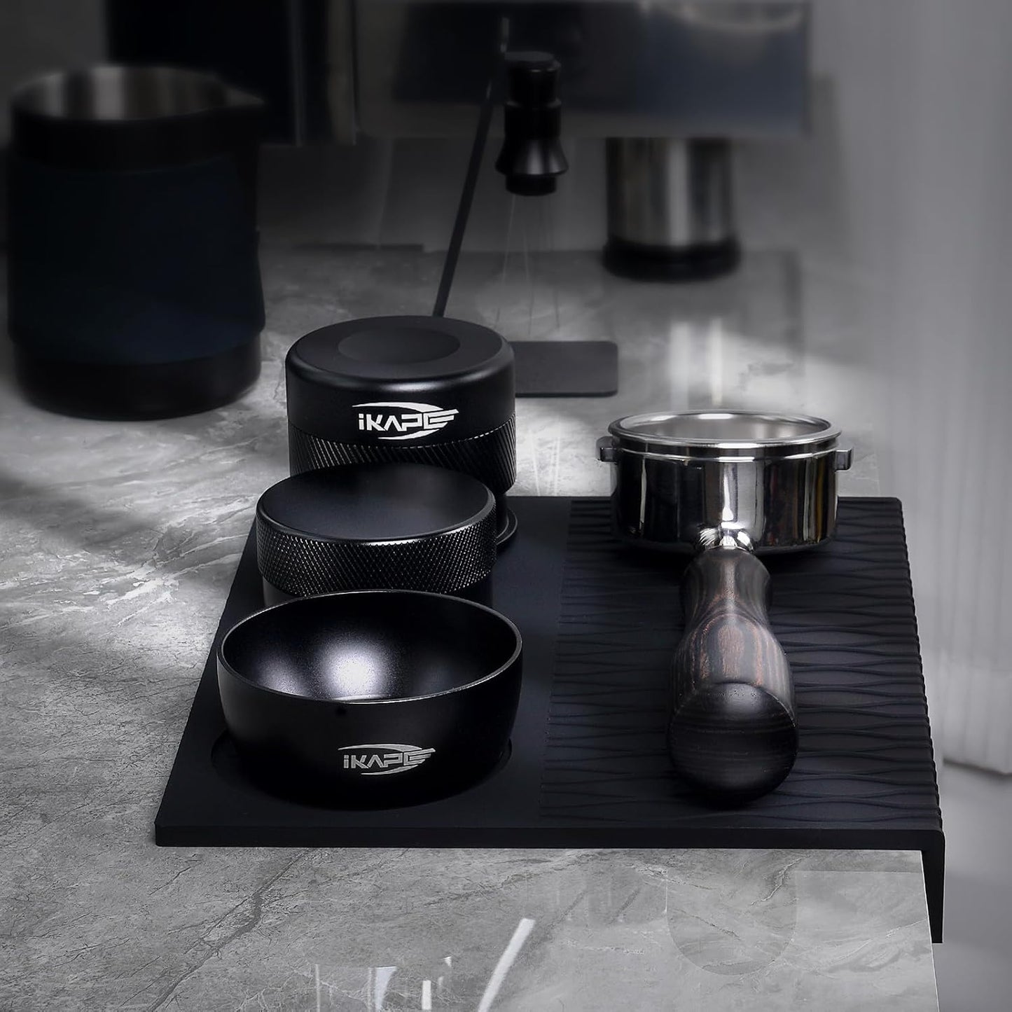 IKAPE Espresso Tamping Mat, Food Grade Silicone Coffee Tamper Mat, Portafilter Tamp Mat Espresso Accessory For Baristas, Waterproof Heat Resistant Tamping Pad Mat for Counter