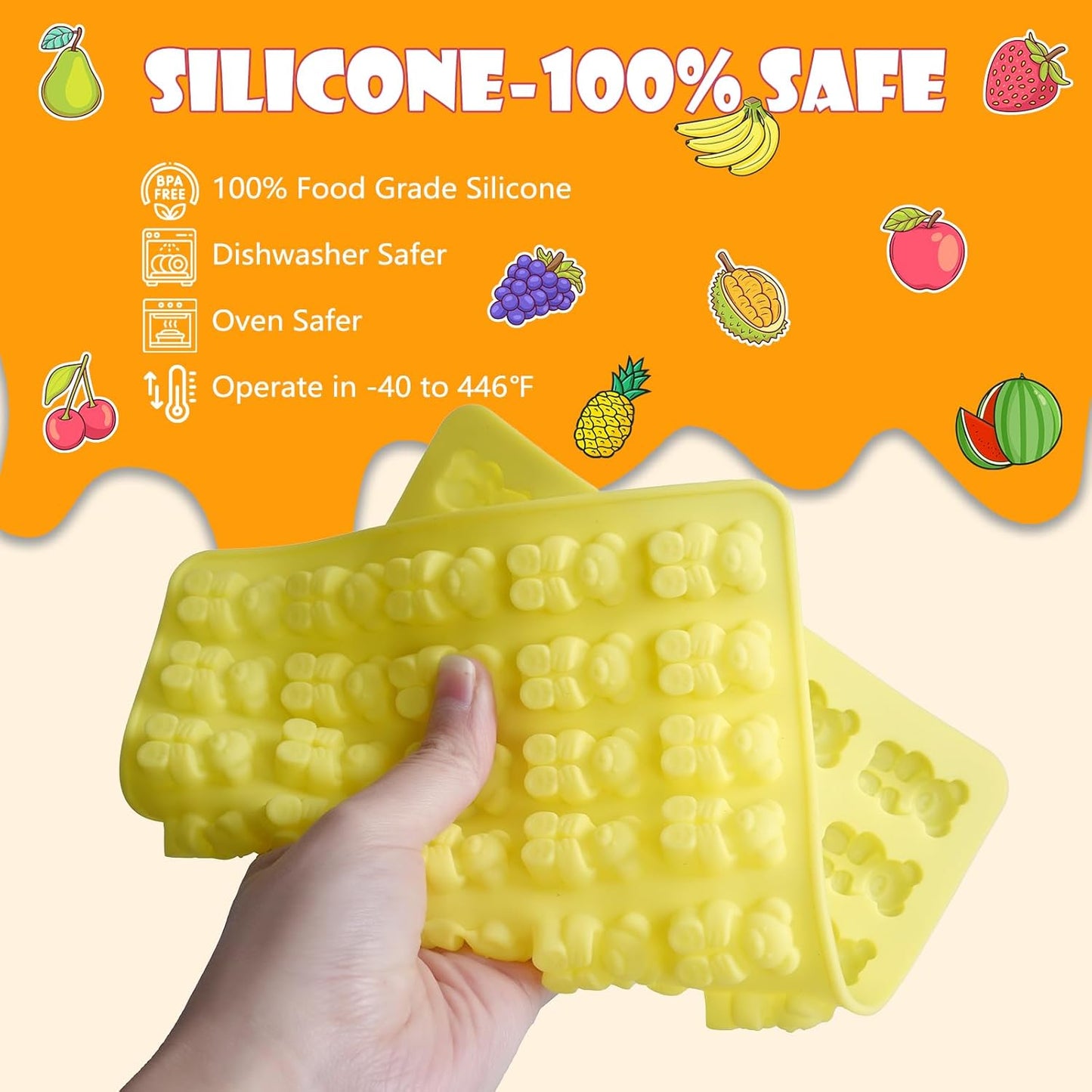 Gummy Bear Molds Silicone 37PCS Set,Nonstick Candy Mold Including Worm,Bear, Mini Dinosaur, Animals, Fruits and Mini Donut Molds,With 4 Droppers, Brush, Storage Box, 25 Wrappers