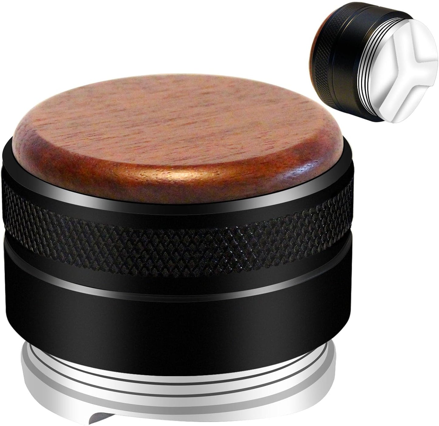 Espresso Distributor Stainless Steel Coffee Distribution Tool,Adjustable Depth Espresso Distributor Leveler with Walnut Wood,3 Angled Slopes Adjustable Palm Espresso Distributor Tool