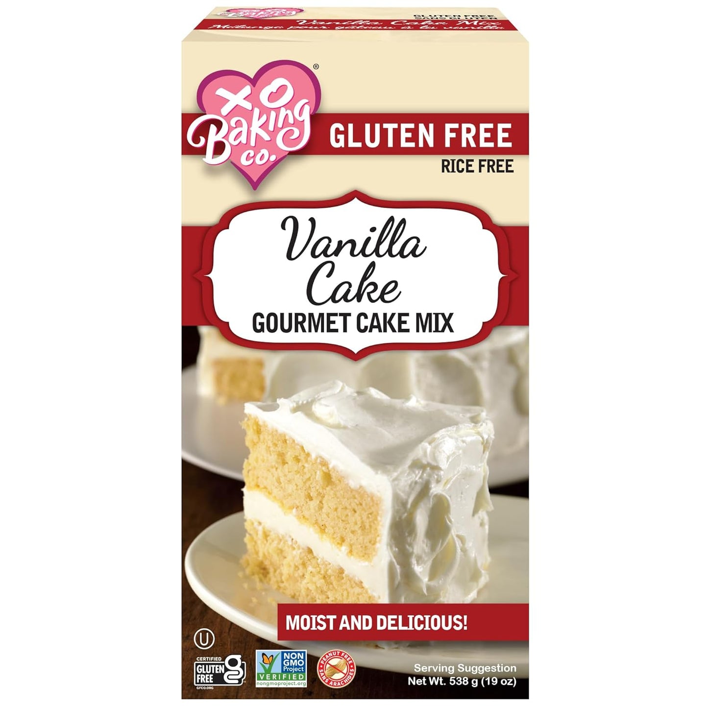 XO Baking Co. Gluten Free Vanilla Cake Gourmet Cake Mix; Non-GMO; Kosher; Rice Free; Soy Free; Dairy Free; Peanut Free; No Preservatives; No Artificial Flavors or Colors, 19oz