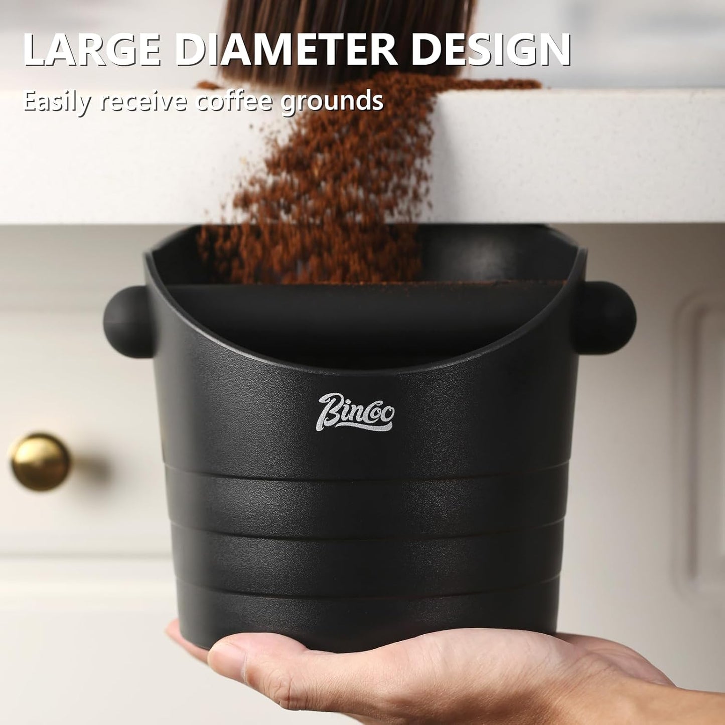 Bincoo Coffee Knock Box 6.8 Inch Shock-Coffee Ground Knock Box 1.2L with Removable Knock Bar and Non-Slip Base,Espresso Accessories Suitable for Home & Bar(Black 6.8 Inch)