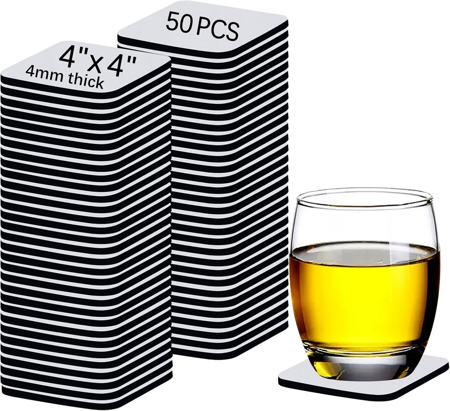 50 PCS Sublimation Blank Cup Coasters Bulk, 4x4 Inch Square Blank Cup Mat Rubber for Sublimation Transfer Heat Press Printing DIY Crafts