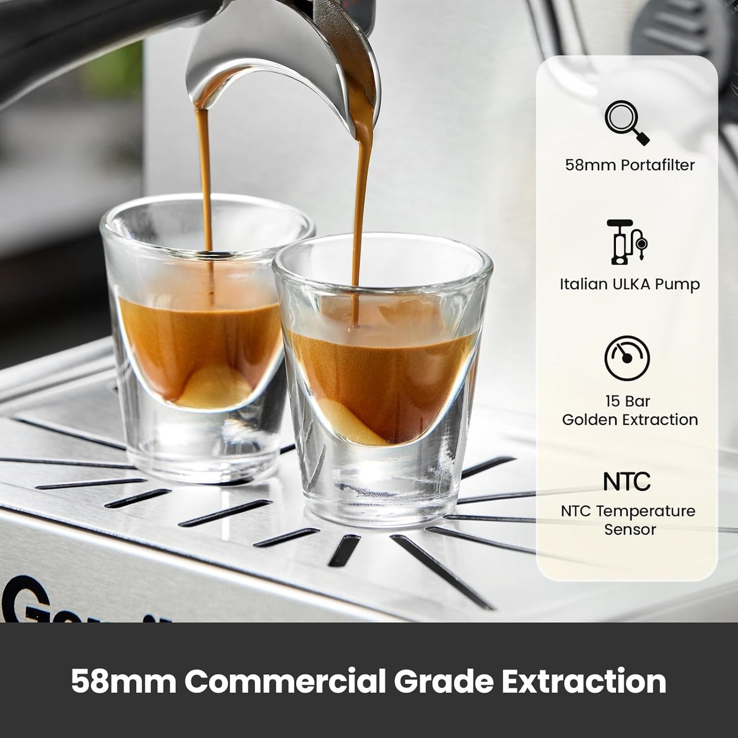 Gemilai Espresso Machine, Espresso Maker with Milk Frother Steam Wand & 57OZ Water Tank for Latte Macchiato Cappuccino, Brushed Stainless Steel G3005E