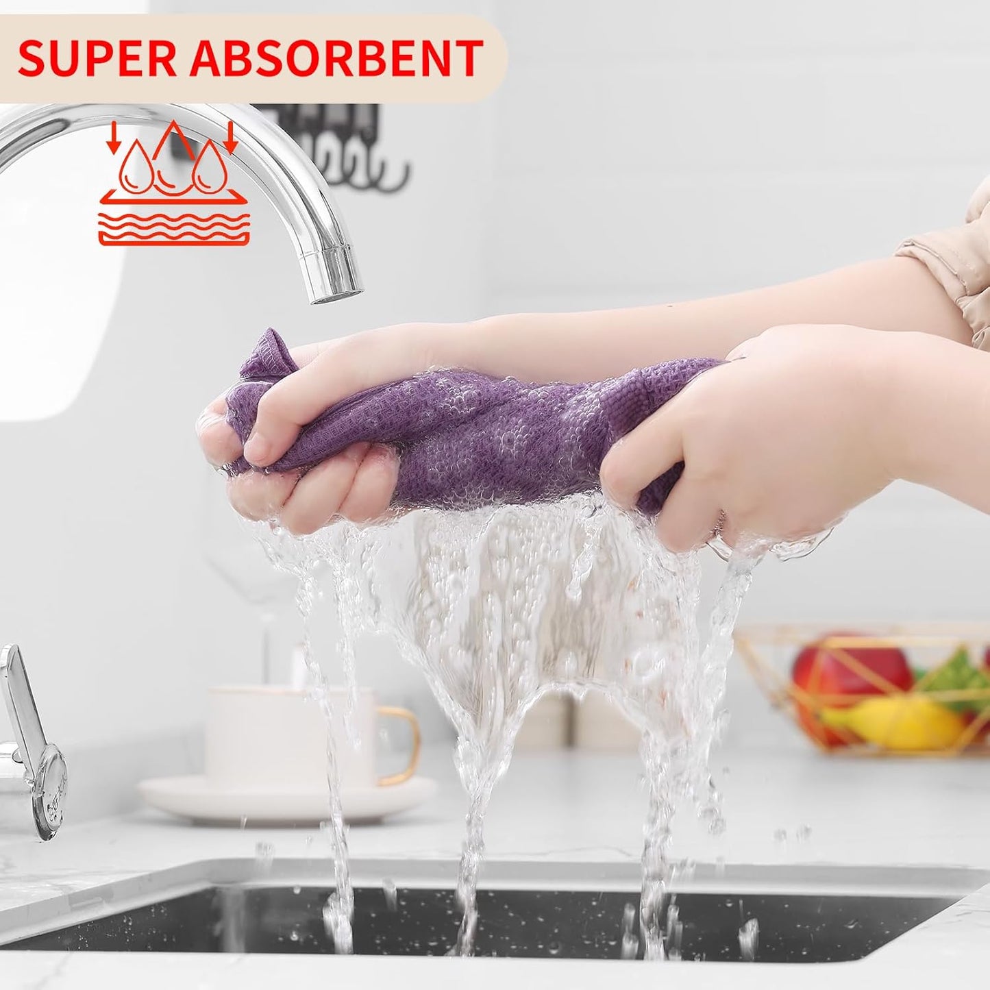 Homaxy 100% Cotton Waffle Weave Kitchen Dish Towels, Ultra Soft Absorbent Quick Drying Cleaning Towel, 13 x 28 Inches, 6-Pack, Lavender