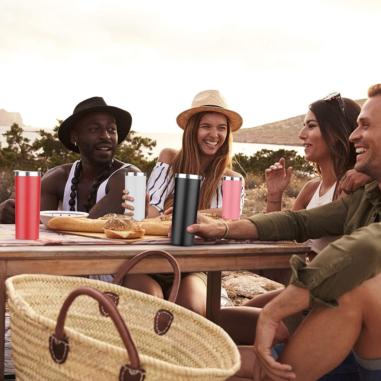 HASLE OUTFITTERS 20 oz Skinny Tumblers Bulk Set, Stainless Steel Insulated Slim Tumblers with Lids, Reusable Double Wall Travel Coffee Mugs, Durable Powder Coated Travel Water Cups(Black, 12)