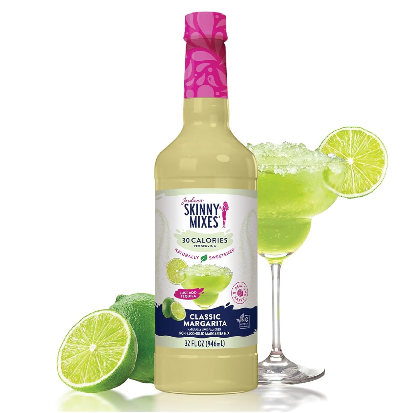 Jordan's Skinny Syrups Sugar Free Syrup, Naturally Sweetened Original Margarita Mix, 32 oz, Low Calorie Flavoring, Protein Shake, Cocktail & More, Gluten Free, Keto Friendly