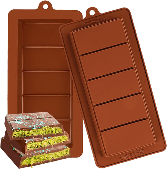 2 PCS Chocolate Bar Molds Deep Silicone Molds for Chocolate Bar Pistachio Dubai Candy Milk Chocolate Stuffed Bar