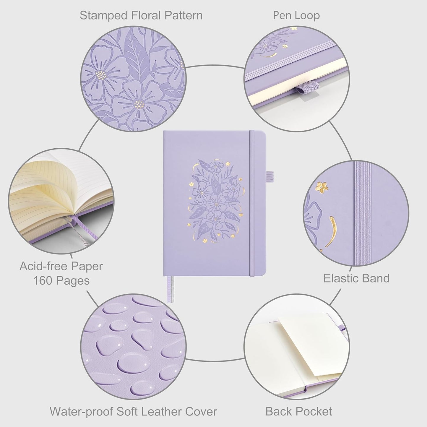 &And Per Se Lined Journal Notebook for Women&Men with Pattern, 160 Pages 100GSM Thick Paper, A5 Hardcover Journals for Writing(Lavender)