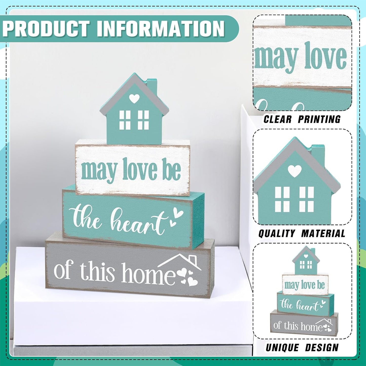 Farmhouse Wooden Tabletop Decor Home Tiered Tray Decor Rustic Pastel May Be Love The Heart of This Home Wood Sign Neutral Decorations for Coffee Shelf Desk Centerpiece Decoration