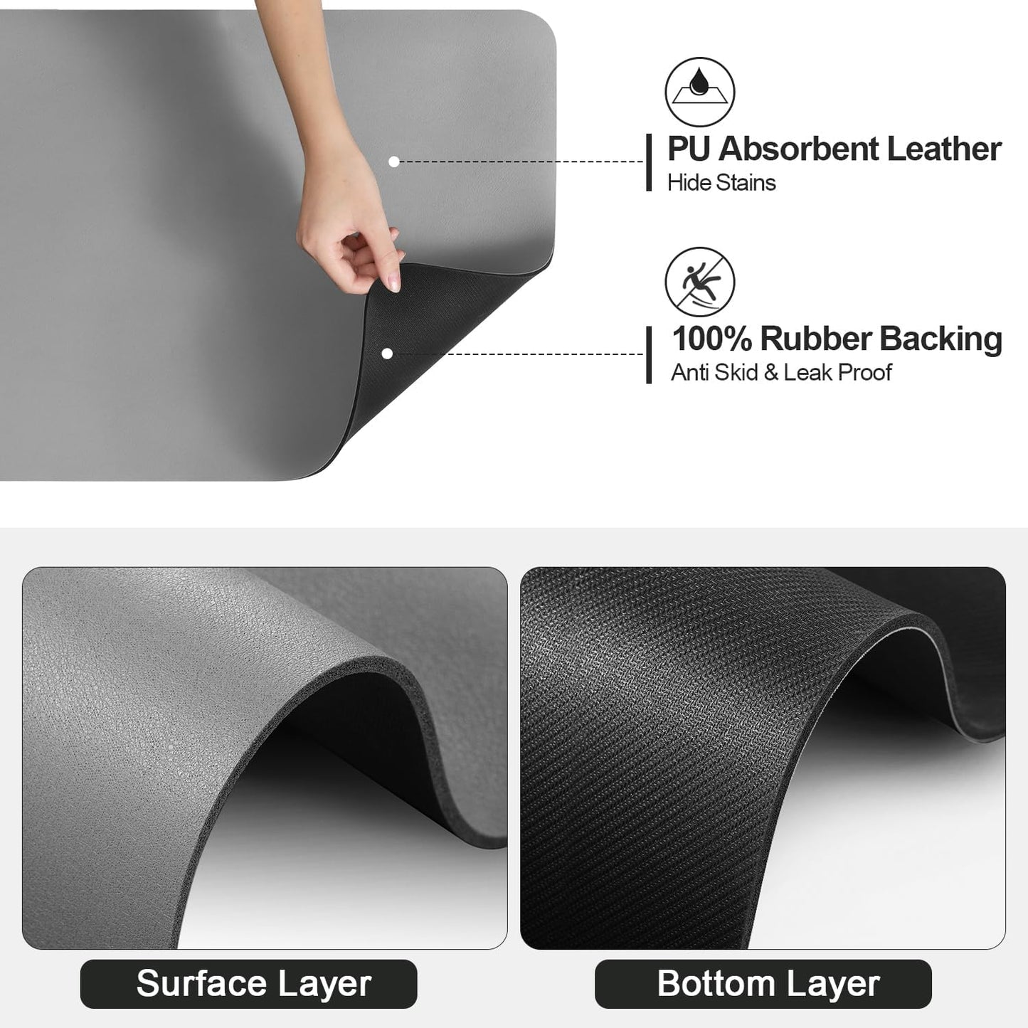 Dish Drying Mat for Kitchen Counter | Coffee Bar Mat for Countertops | Heat Resistant Drainer Mat with Non-slip Rubber Backed | Hide Stain Kitchen Absorbent Draining Mat | Grey 16"x18"