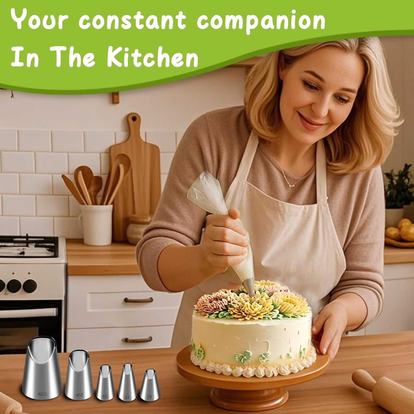 Suuker Rose Flower Piping Tips Set, Stainless Steel Chrysanthemum Nozzles, Crinkle Cream Laminating Nozzle Cupcake Pastry Tool For Decorating Cake Tulip Pastry Nozzle Baking Forms Pastry (5 Pieces)