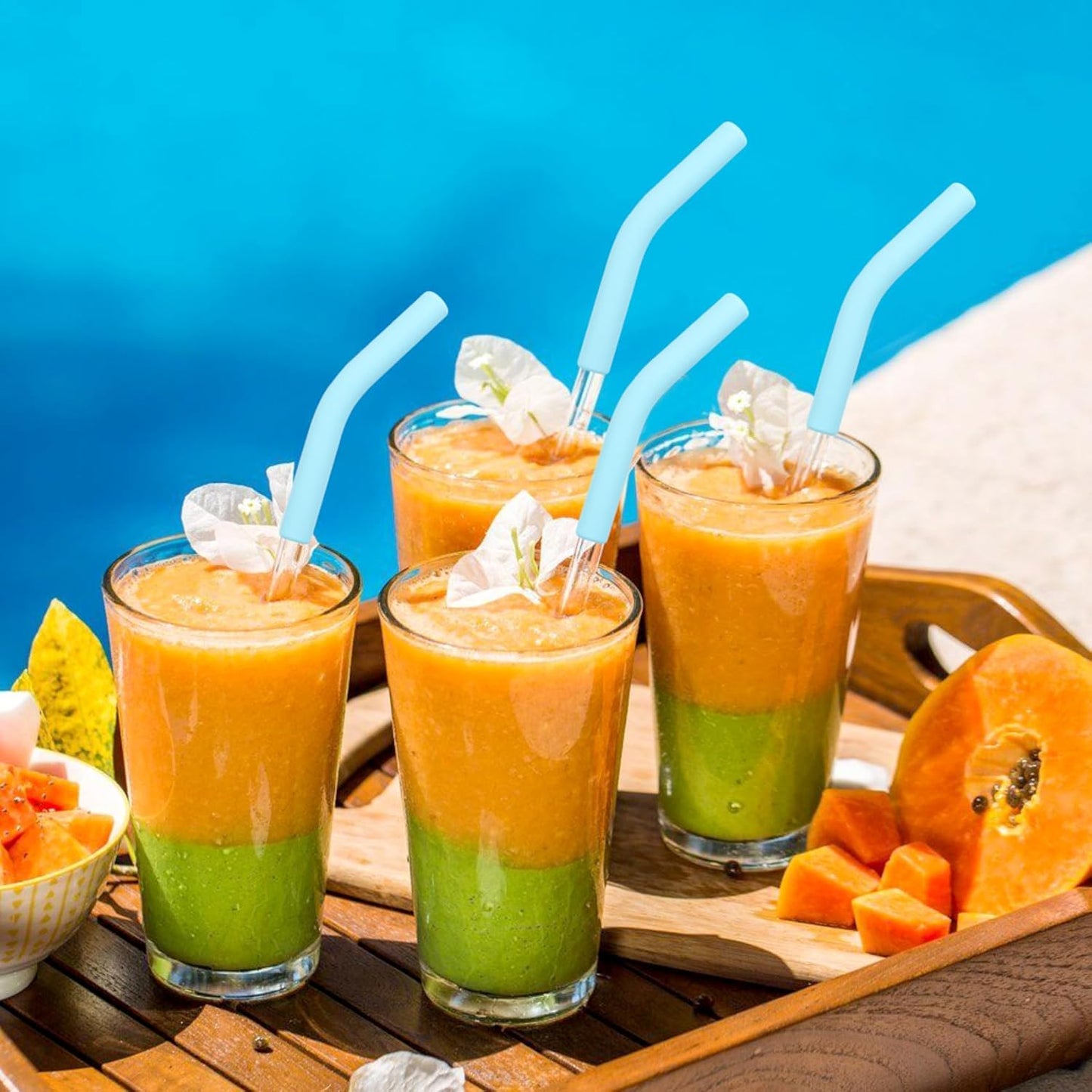 6Pcs Metal Straw Silicone Tips 5/16 IN Wide(8mm Outer Diameter) Food Grade Rubber Straw Covers Light-Blue Flex Elbow Replacement Tip for Stainless Steel Metal Straws