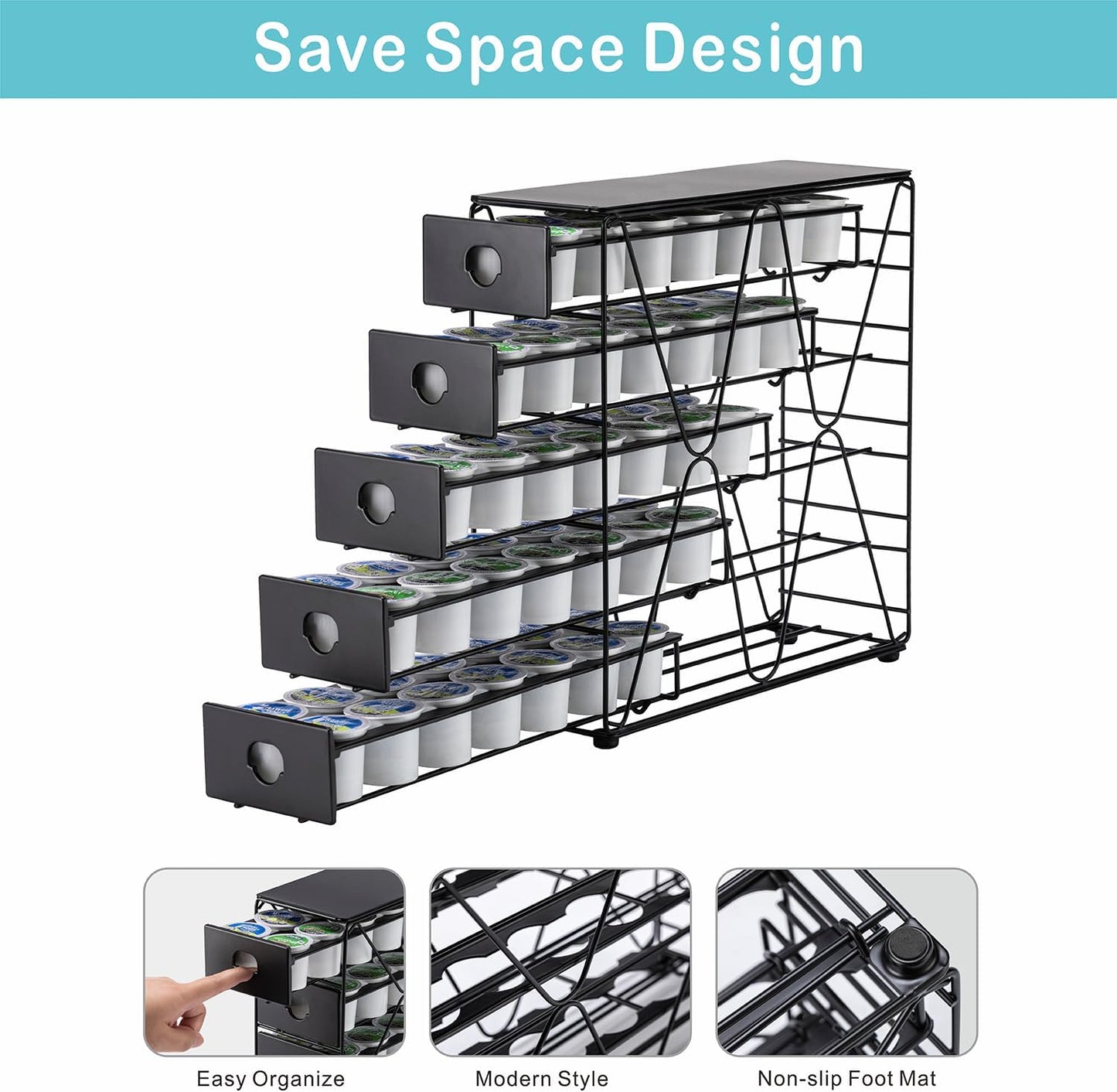 FlagShip K Cup Organizer for Keurig Pod Drawer Large Mullti Tier Coffee Pod Holder(70 Pods Capacity)