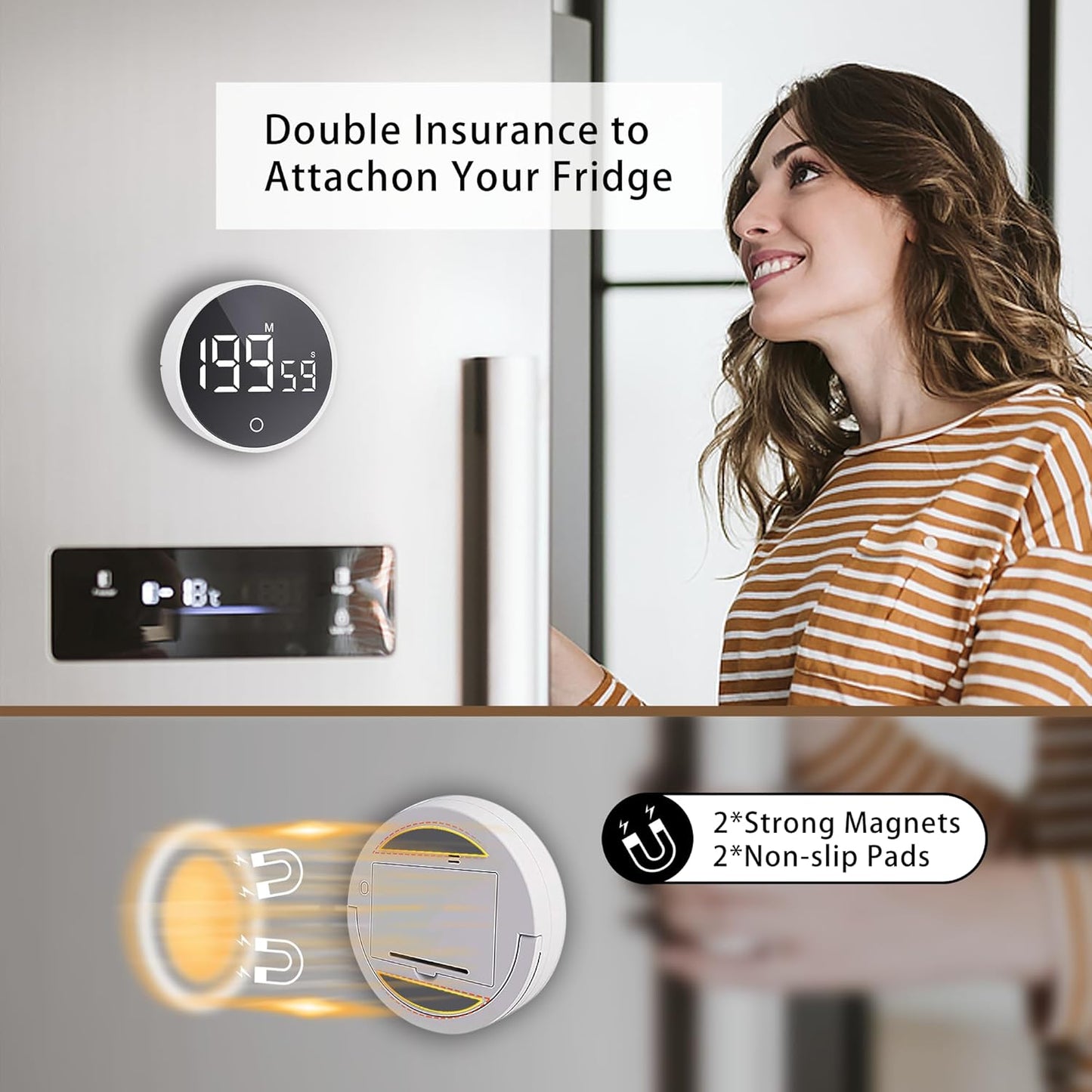 Digital Kitchen Timers, Visual timers Magnetic Countdown Countup Timer Large LED 200 Minutes Display Volume Adjustable for Cooking Fitness Studying, Easy for Kids and Seniors