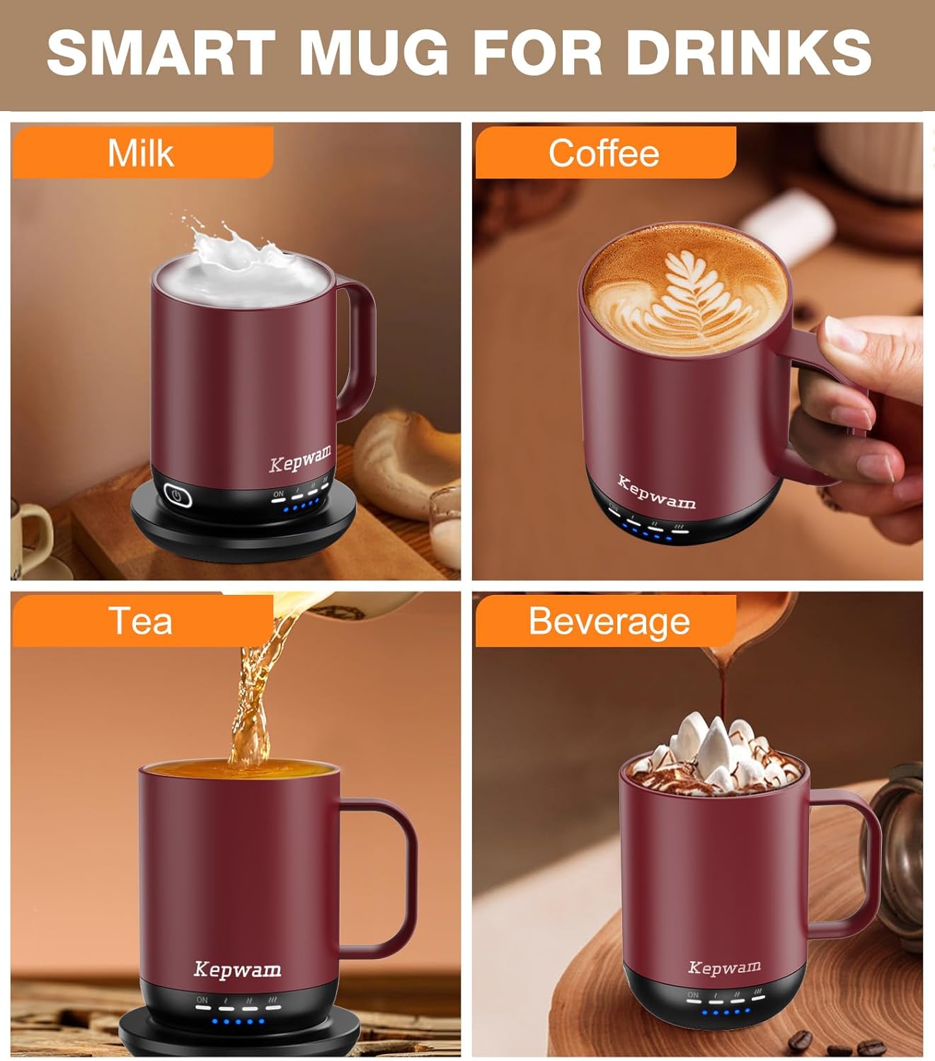 Heated Coffee Mug T1-14oz Fast Heating & Longer Battery Life Self Heating Coffee Mug Hot to 149℉ - Touch & App Controlled Mug Coffee and Hot Beverage Warmer, Gifts for Women and Men