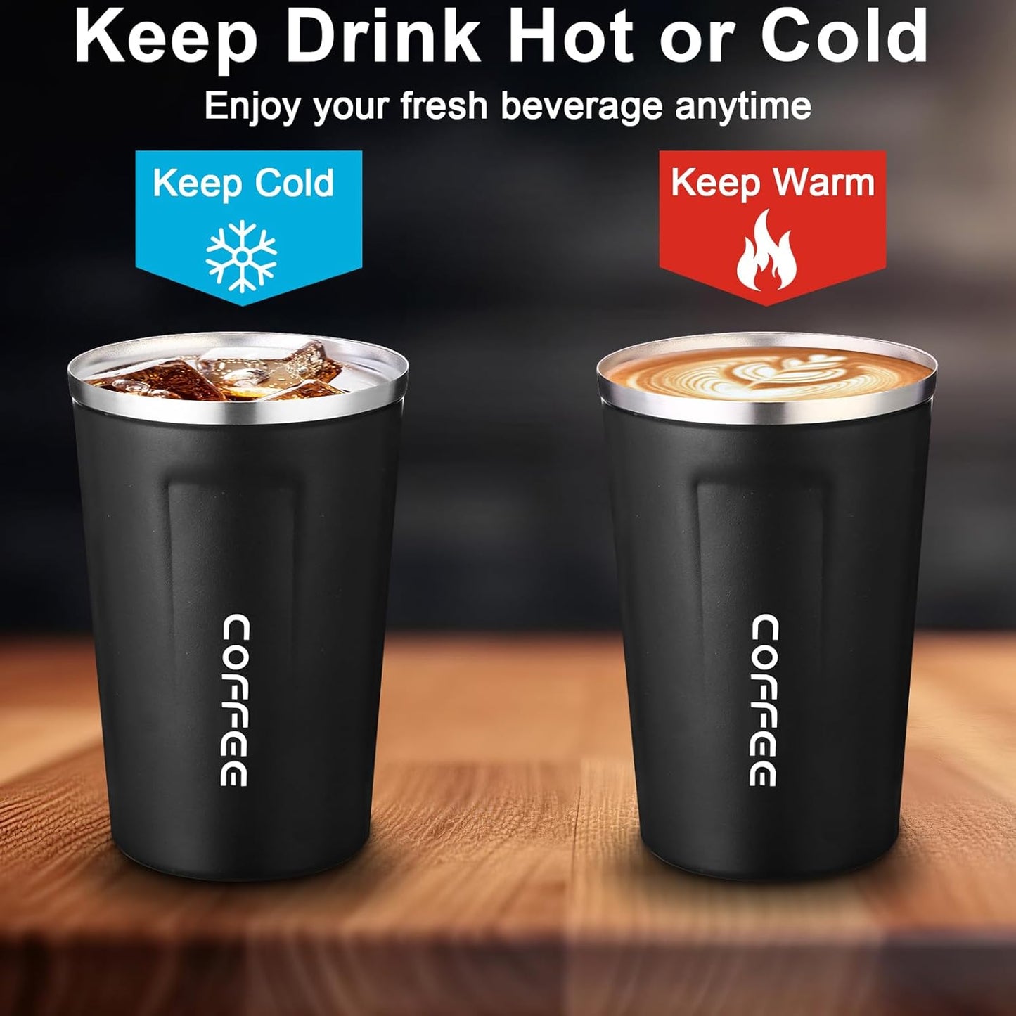 6 Pack Travel Coffee Mugs 12oz Double Wall Insulated Coffee Cups Bulk with Lid Vacuum Stainless Steel Leak Proof Reusable Portable Tumblers for Cold and Hot Drinks(Black)