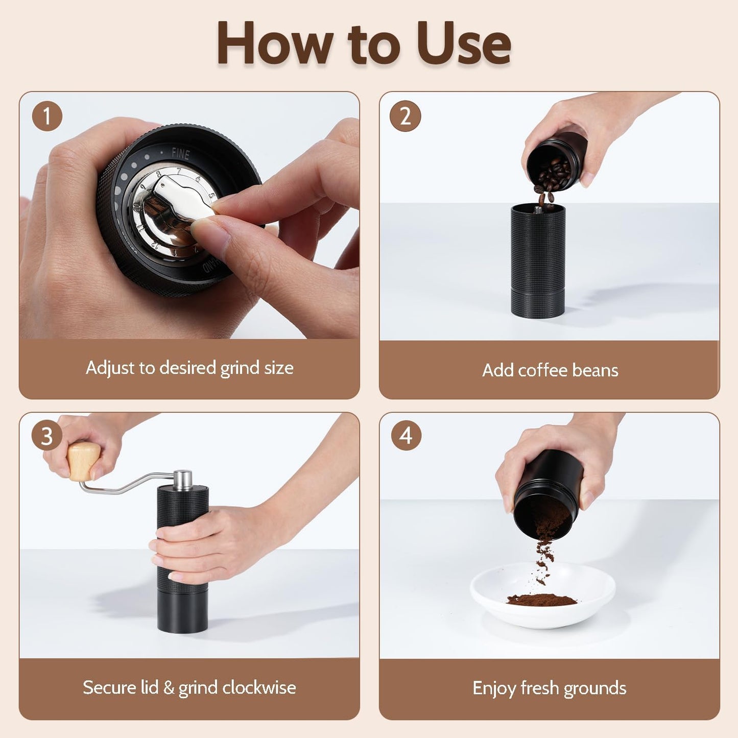 Manual Coffee Grinder, 420 Stainless Steel Conical Burr Hand Coffee Bean Grinder, Adjustable Grind Setting For Espresso, Pour Over, French Press (Black)