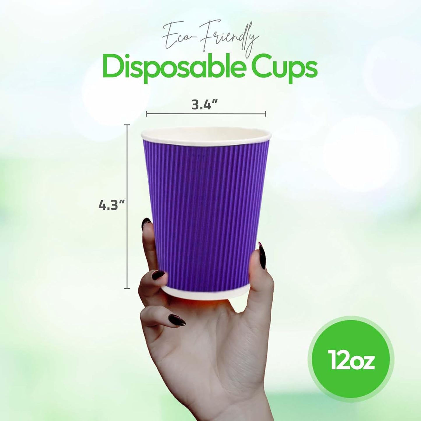 Restaurantware-12 Ounce Disposable Coffee Cups, 500 Ripple Wall Hot Cups For Coffee - Lids Sold Separately, Rolled Rim, Royal Purple Paper Insulated Coffee Cups, For Hot Coffee, Tea, And More