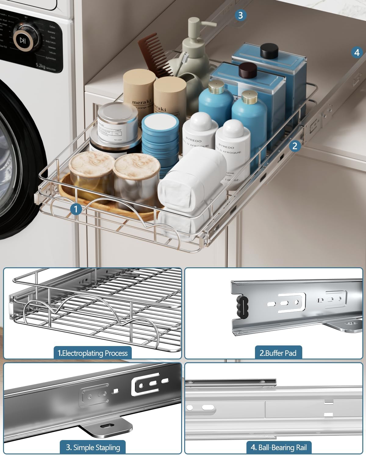 17" W*21" D Pull Out Cabinet Organizer, Home Shelf Organization, Heavy-Duty Pull Out Shelves for Cabinets, Slide Out Drawers Organizer for Kitchen, Pantry