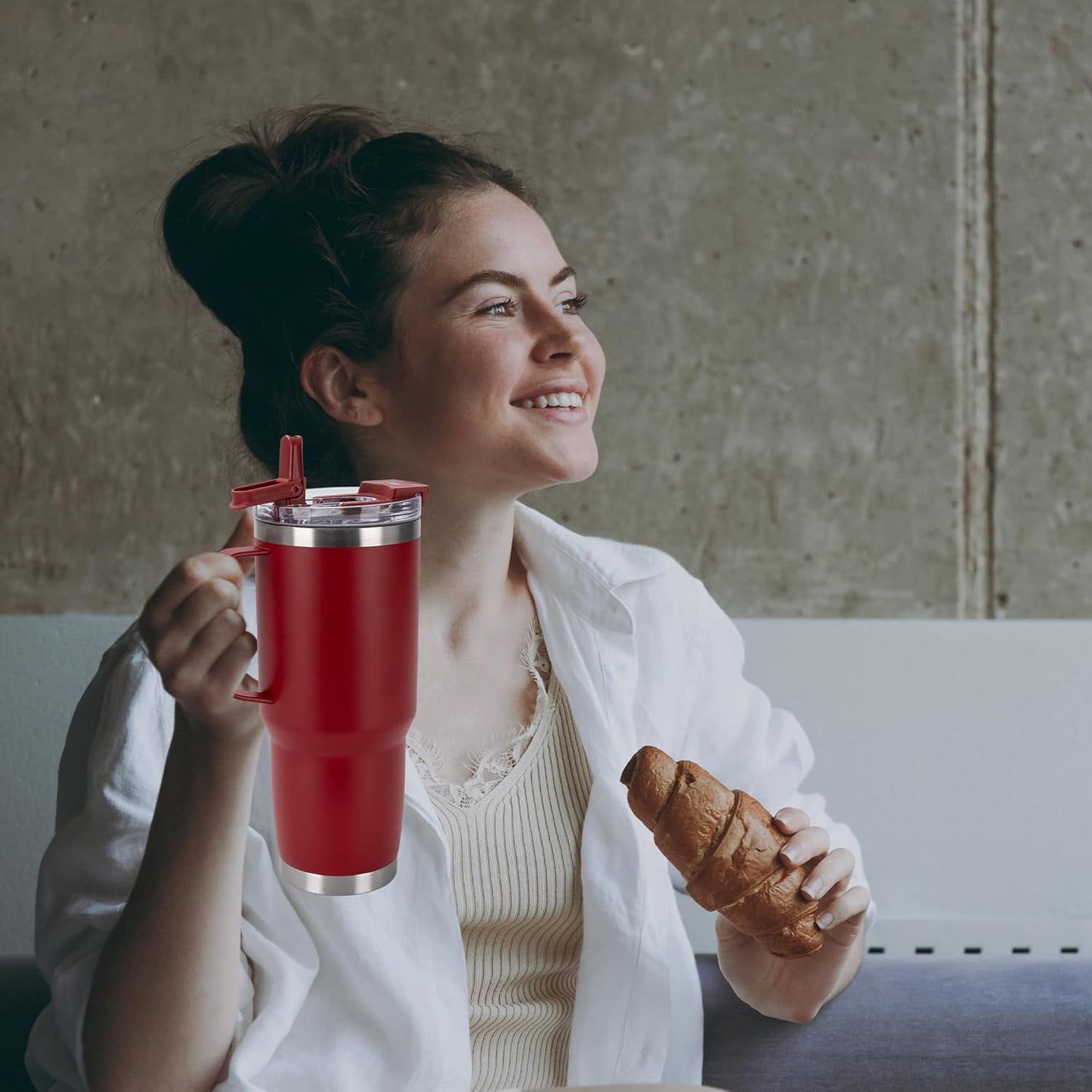 HASLE OUTFITTERS 30oz Tumbler Bulk with Handle, Insulated Travel Coffee Mug Set with Handle Leak-Proof Double Wall Stainless Steel Vacuum Tumblers Pack Metal Cup for Hot and Cold Drink