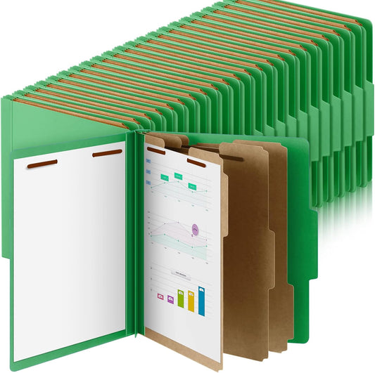 48 Pcs Classification Folders Letter Size, Back to School Supply for Teacher, Student, 3 Dividers Pressboard File Folder Bulk with 2 Fasteners, 3.5 Inch Expanding File Organizer (Green)