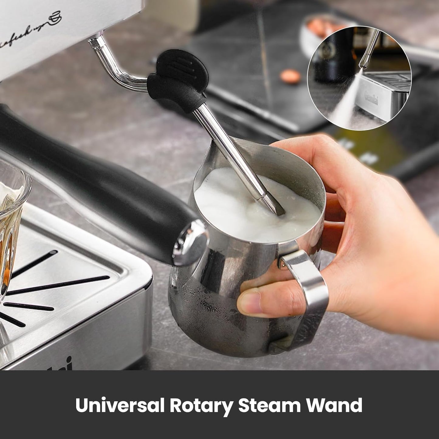 Gemilai Espresso Machine, Espresso Maker with Milk Frother Steam Wand & 57OZ Water Tank for Latte Macchiato Cappuccino, Brushed Stainless Steel G3005E