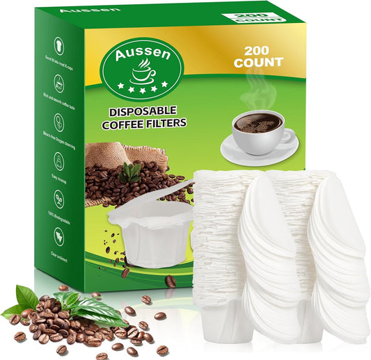 Aussen Disposable Coffee Paper Filters Replacement Kerig Filter Fit All Keurig Single Serve Filter Brands Compatible with Reusable Single Serve Pods Keurig Coffee Maker (White with Lid, 200pcs)