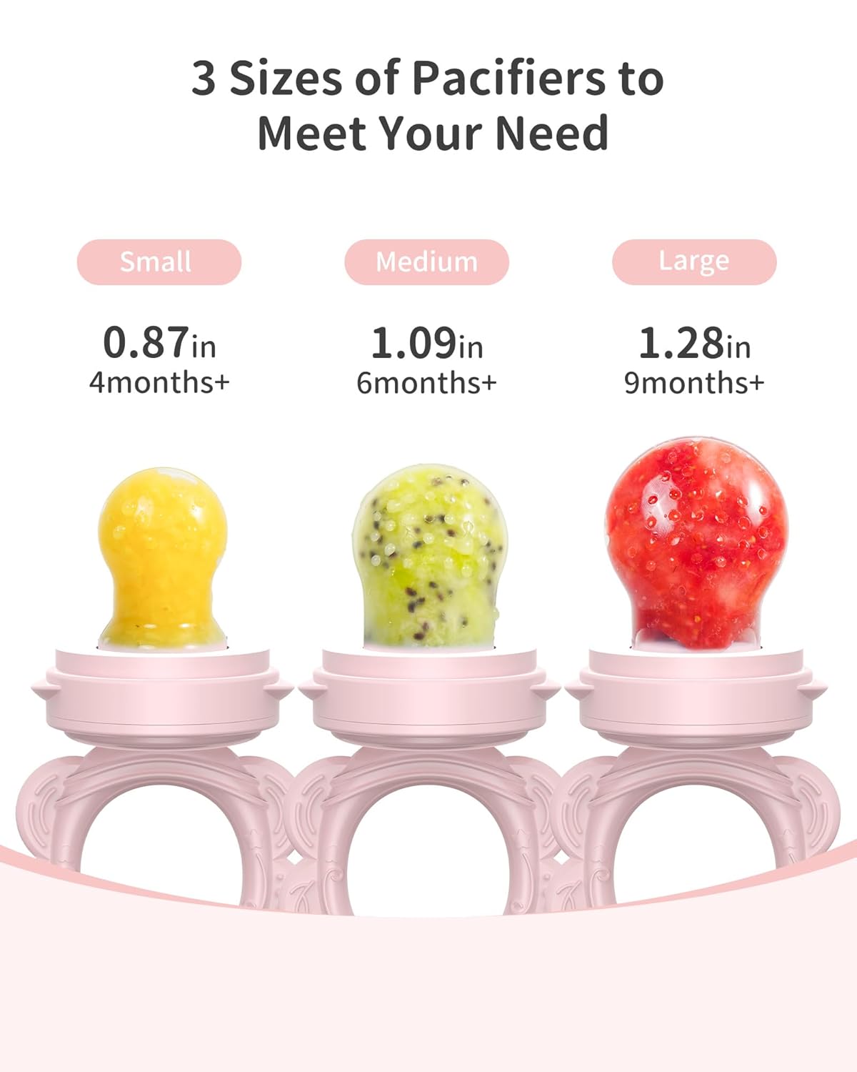 Silicone Baby Fruit Food Feeder (2 Pack) with Freezer Nibble Tray, Breastmilk Popsicle Molds for Baby Teething Relief, Feeder for Safe Infant Self Feeding, BPA Free, Dishwasher Safe, 3 Month+ Pink