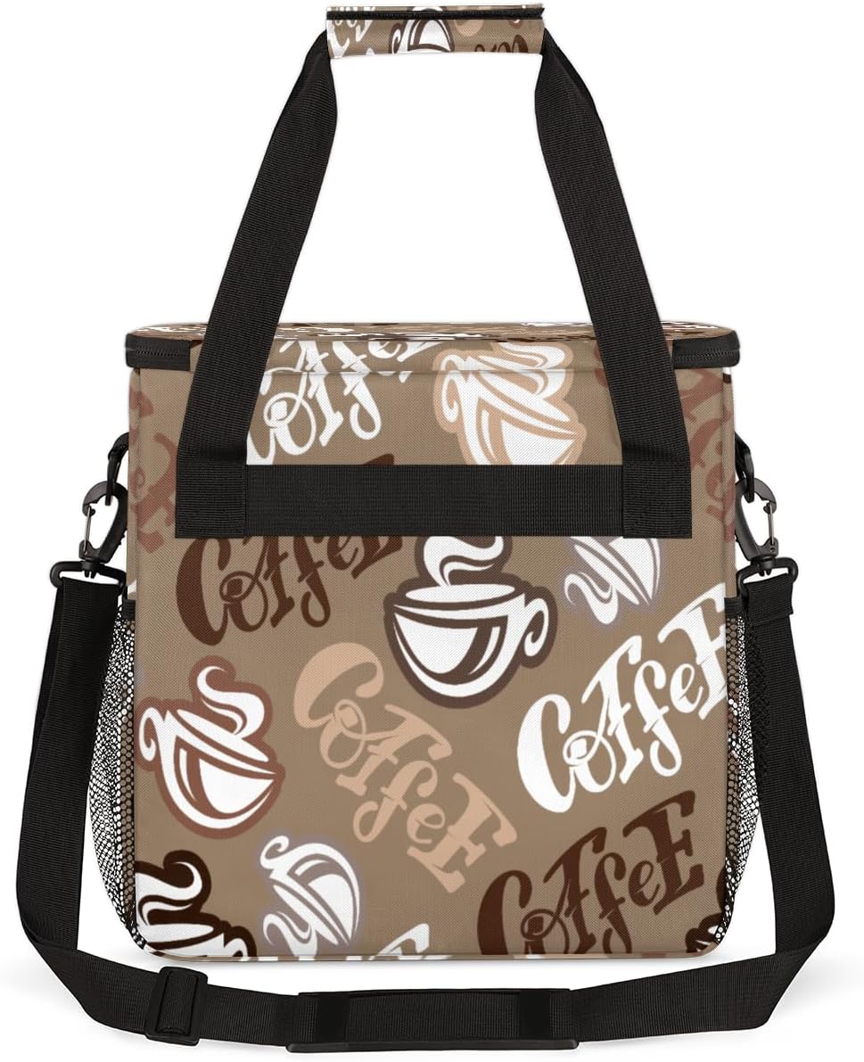 Coffee Time Coffee Maker Carring Bag Hand Drawn Coffee Travel Carrying Storage Tote Bag Compatible with Keurig K-Mini or K-Mini Plus Portable Single Serve Coffee Brewer Case with Pockets for K-cup Pods