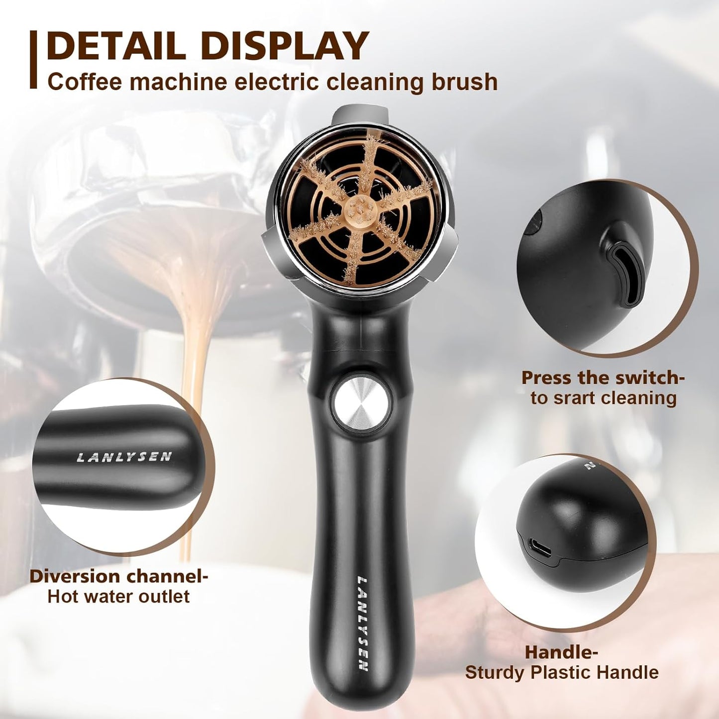 51mm Espresso Coffee Machine Electric Cleaning Brush Espresso Machine Cleaning Brush 360° Totally Enclosed Cleaning for 3 EARS 51MM Delonghi Dedica Style Series EC680 and EC685, SMEG ECF01