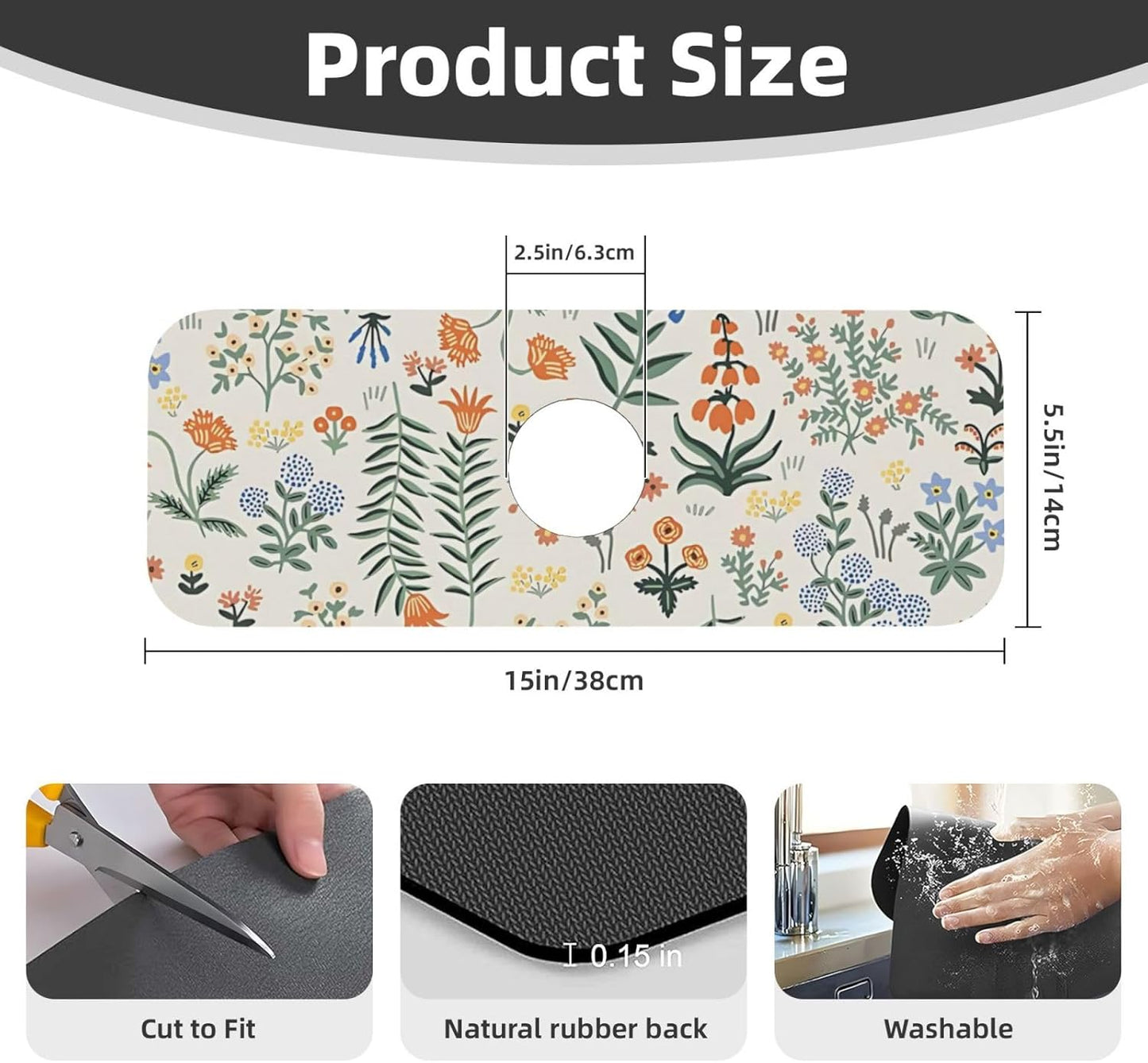 2Pcs Dish Drying Mats Faucet Mats Sets Large Size Coffee Mats Sink Faucet Mat Splash Guard for Kitchen Counter Bathroom Sink Coffee Bar Kitchen Decor (Wildflowers 2, 18"x24" 15" x 5.5"Set)