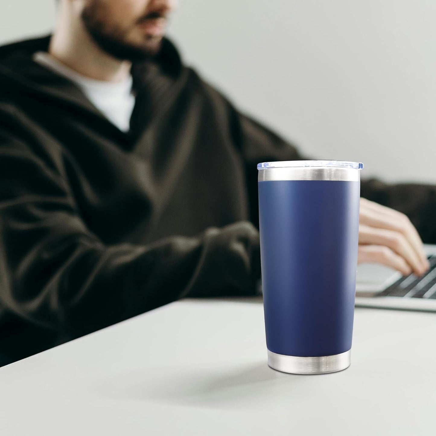 20oz Tumbler Bulk Stainless Steel Tumblers with Lid Vacuum Insulated Double Wall Travel Coffee Mug Powder Coated Tumbler Cup for Hot and Cold Drinks(Navy Blue, 1 pack)
