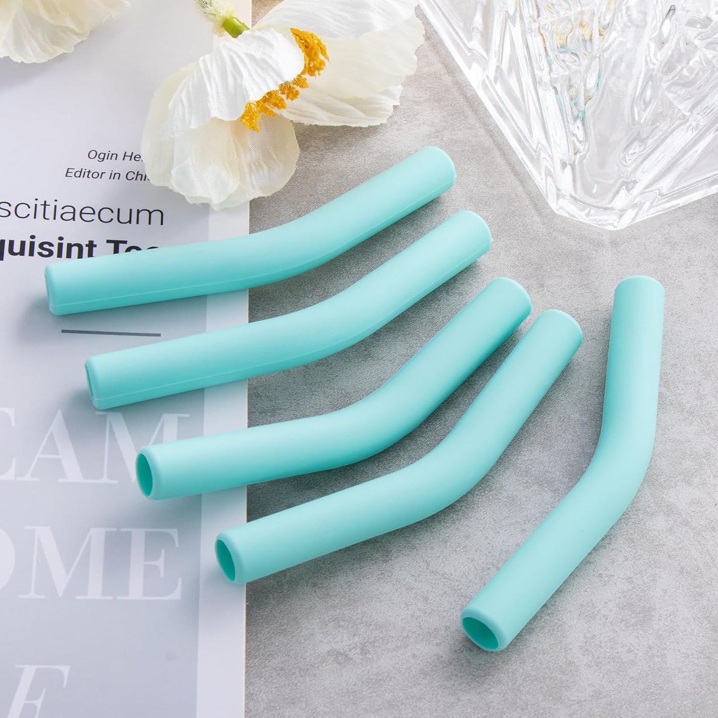 6Pcs Metal Straw Silicone Tips 5/16 IN Wide(8mm Outer Diameter) Food Grade Rubber Flex Elbow Straw Covers Replacement Tip for Stainless Steel Metal Straws,Green