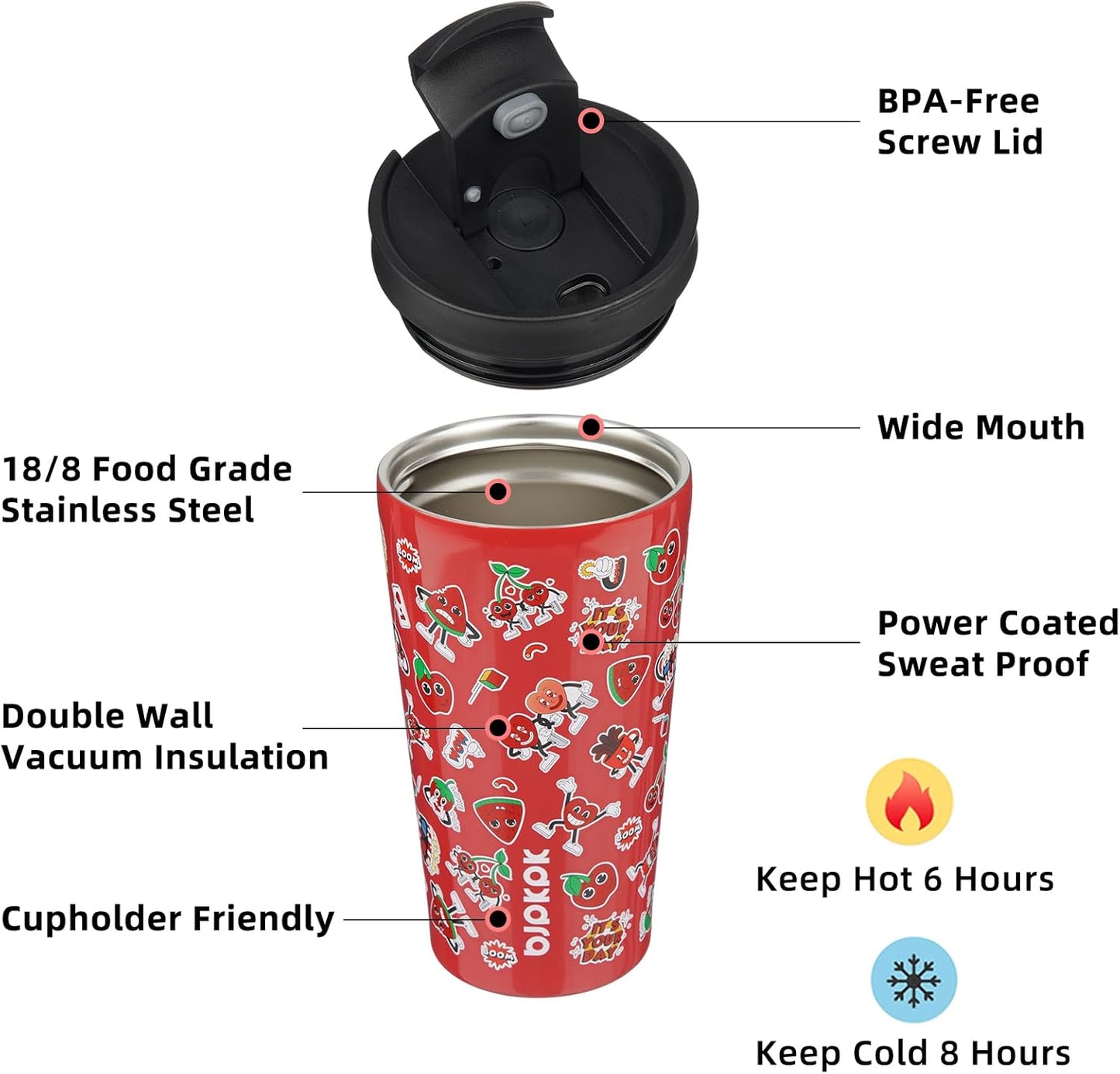 BJPKPK 18oz Tumbler With lid And Straw Stainless Steel Travel Coffee Mug Insulated Tumblers Cups,Passionate-Red