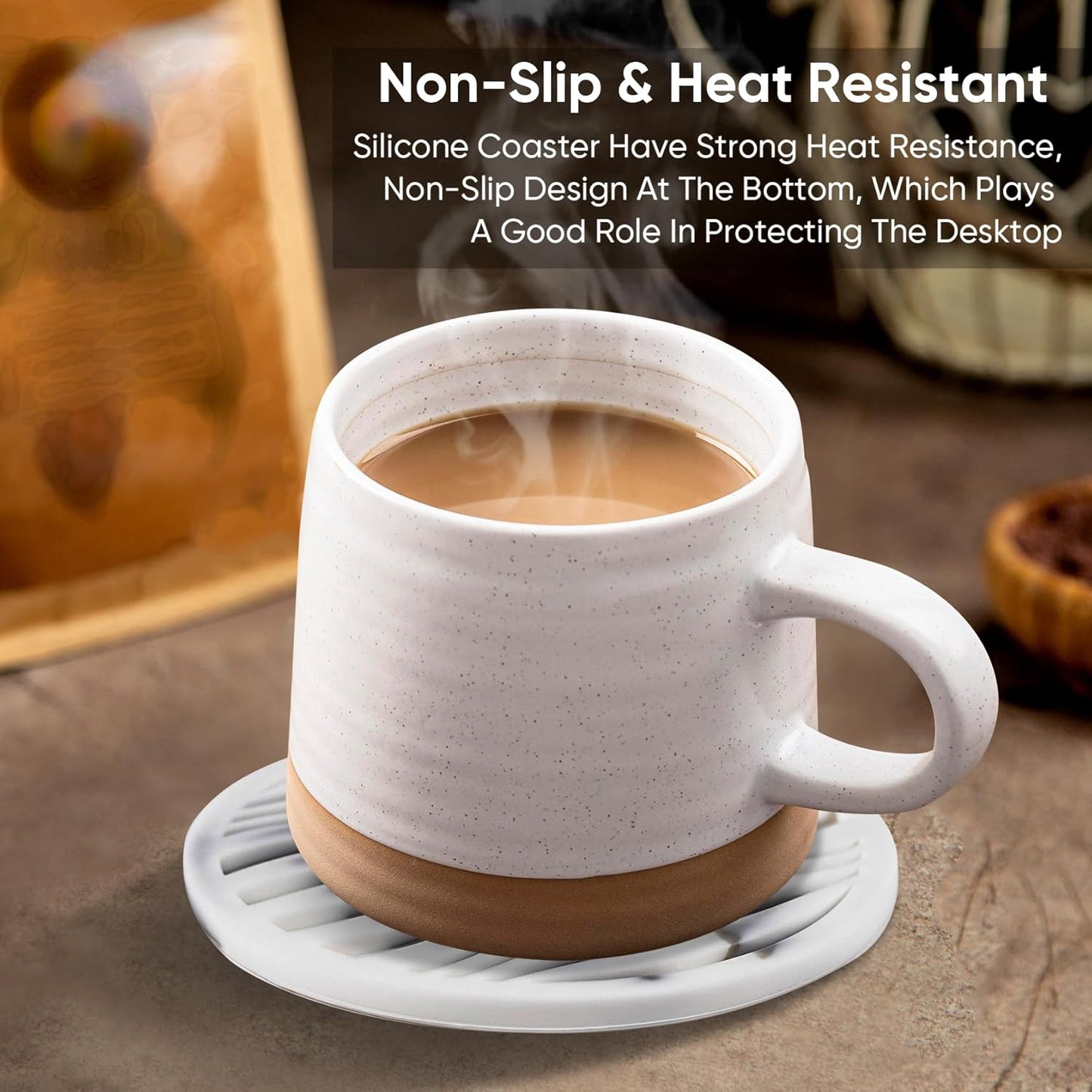 6 Pack Rubber Drink Coasters,Coasters for Drink with Holder,Silicone Cup Mat Non-Stick,Non-Slip,Thickened Live for Hot or Cold Drink(Black White)