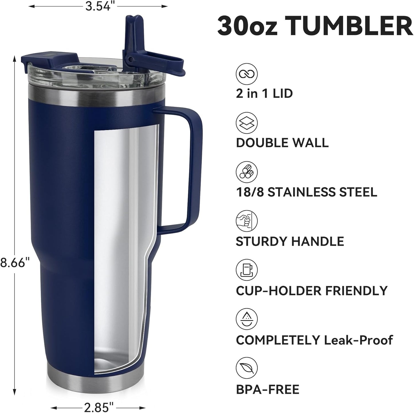 HASLE OUTFITTERS 30oz Tumbler Bulk with Handle, Insulated Travel Coffee Mug Set with Handle Leak-Proof Double Wall Stainless Steel Vacuum Tumblers Pack Metal Cup for Hot and Cold Drink