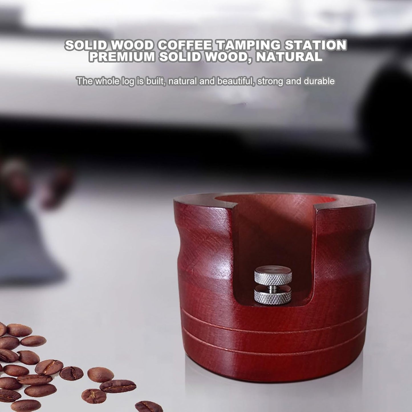 Elegant Wooden Coffee Portafilter Holder Stand, Round Red Bottomless Portafilter Tamping Station for Home Bar