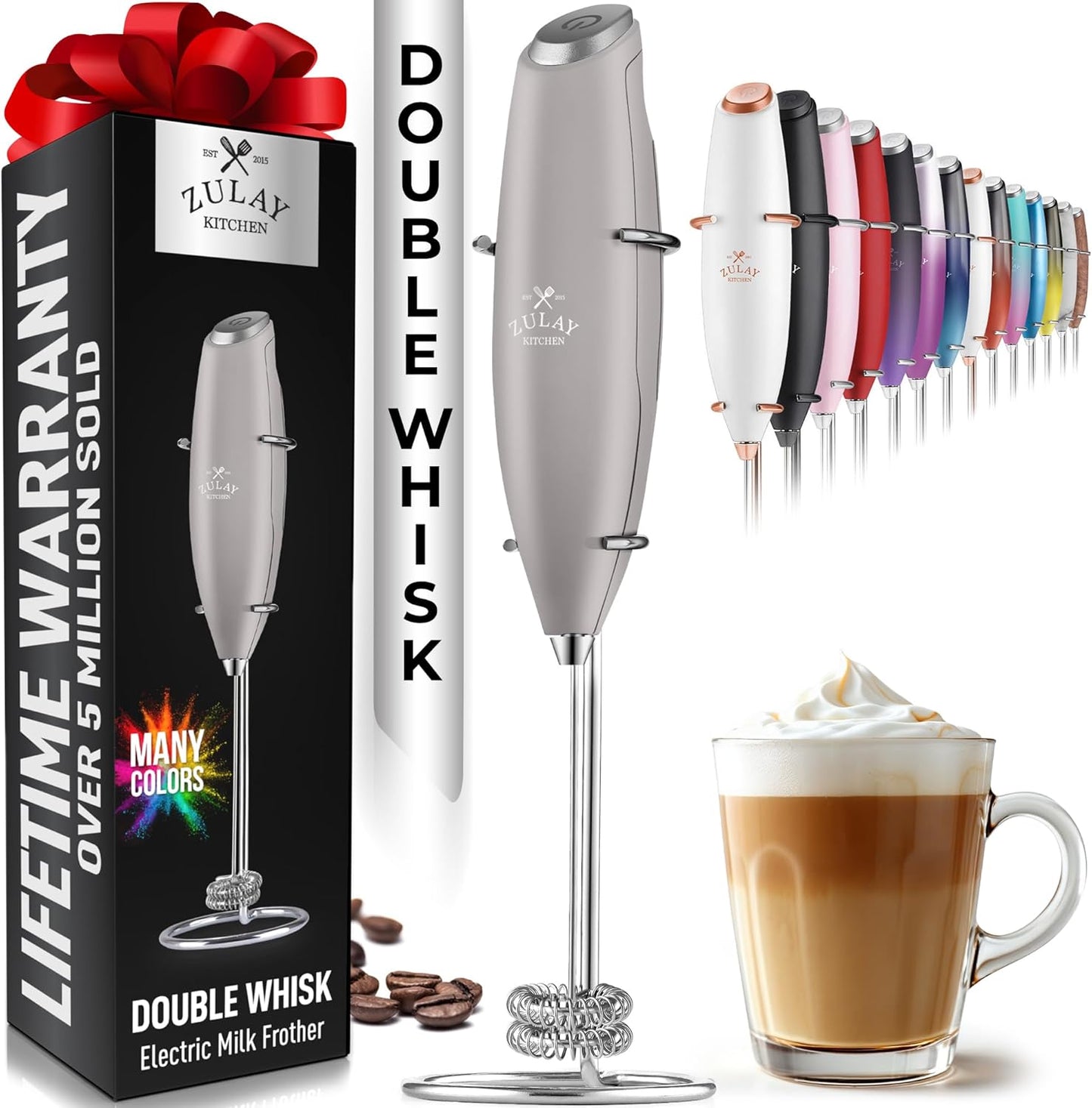 Zulay Kitchen Whisk Milk Frother with 4 Duracell Batteries - Powerful Handheld Foam Maker for Coffee, Lattes, Matcha, Hot Chocolate & Cappuccinos - Whip Creamy Froth in Seconds