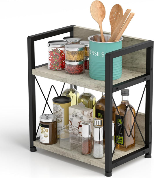 Aduanbang Coffee Bar Accessories Organizer, 2 Tier Wooden Kitchen Counter Shelf, Coffee Organizer Station for Countertop, Condiment Rack for Mugs, Cups, Cream, Syrup