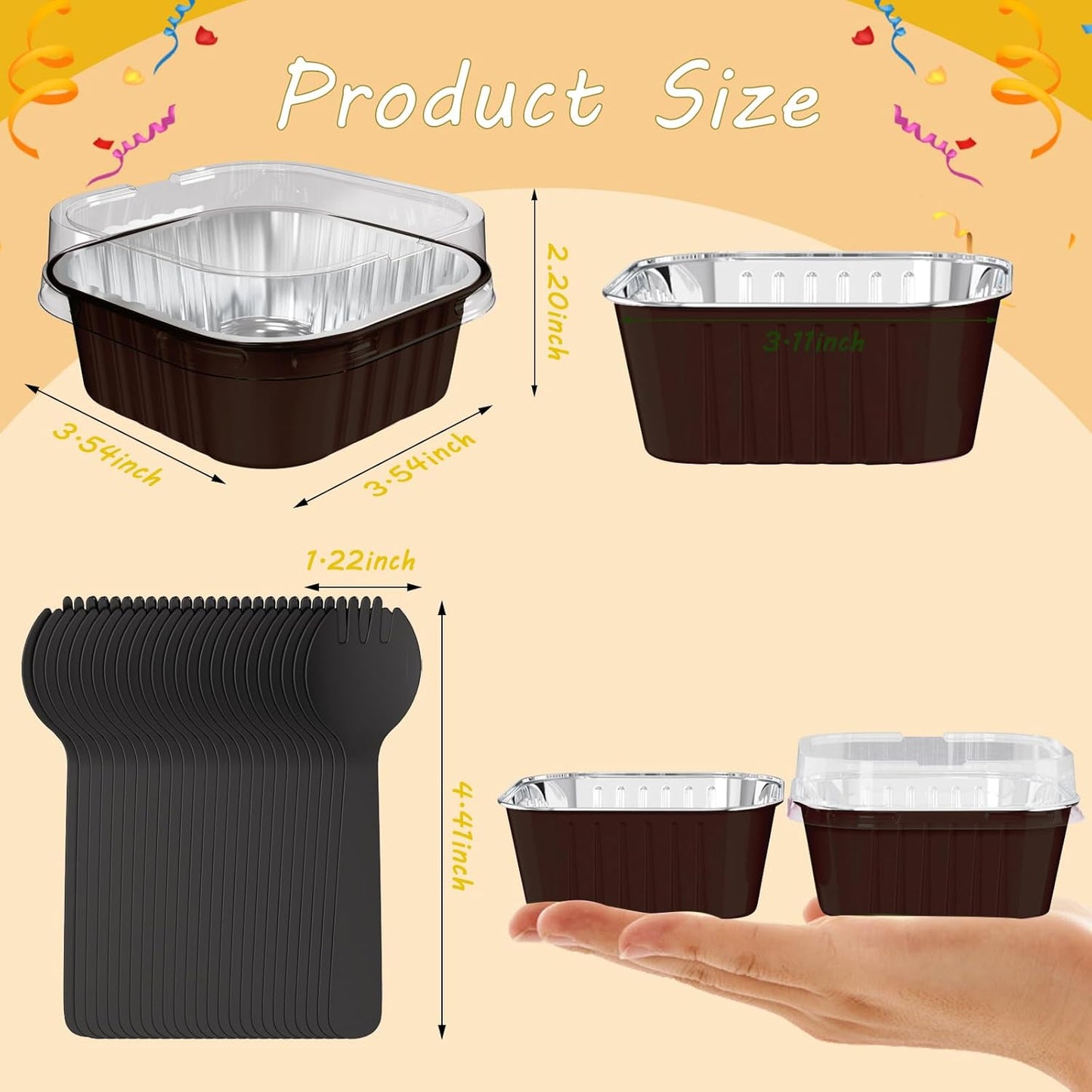 100 Pack Square Mini Cake Pans with Lids,Mini Loaf Pans with Lids,Aluminum Foil Baking Cups,Disposable Ramekins Cupcake Cups,Dessert Cups for Wedding Birthday Party Picnics,5oz (Coffee)