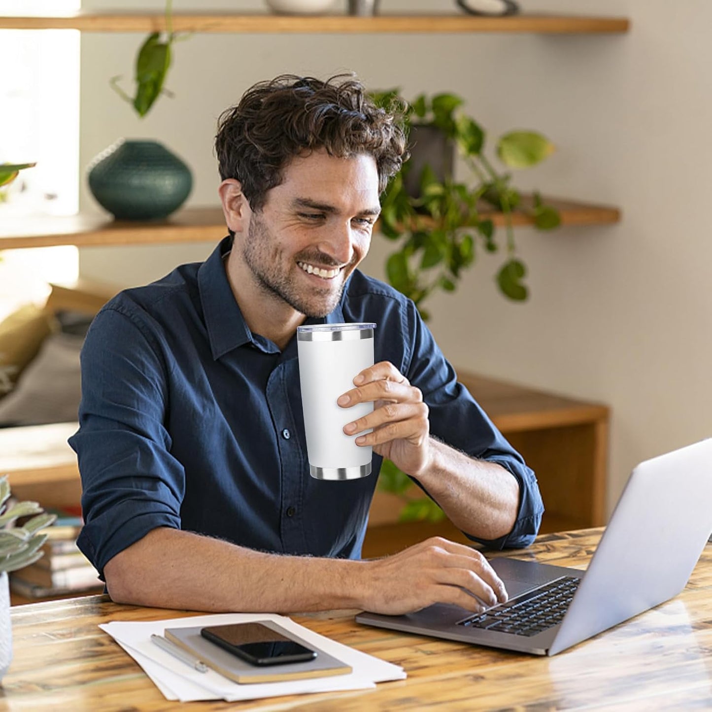 20oz Tumbler Bulk with Lid and Straw, Stainless Steel Double Wall Vacuum Insulated Travel Mug, Powder Coated Coffee Cups for Hot and Cold Drinks,Funny Gifts for Women Men(White,1)